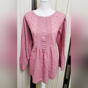 J Jill 100% Cotton Pin Tuck Pink Women's Blouse | Size XL